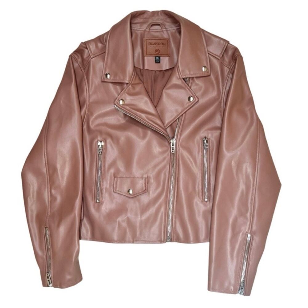 Womens Moto Jacket Size XL Rose Faux Leather Biker Coat